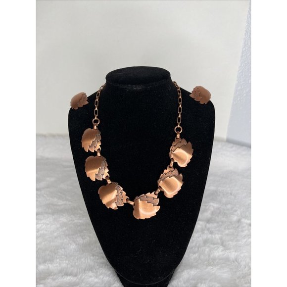 Vintage Necklace Leaf Bronze Copper Tone Jewelry W/ Earrings - Picture 3 of 14